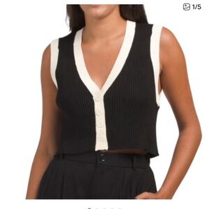 WeWoreWhat Black with Ivory Trim Cropped Ribbed Vest